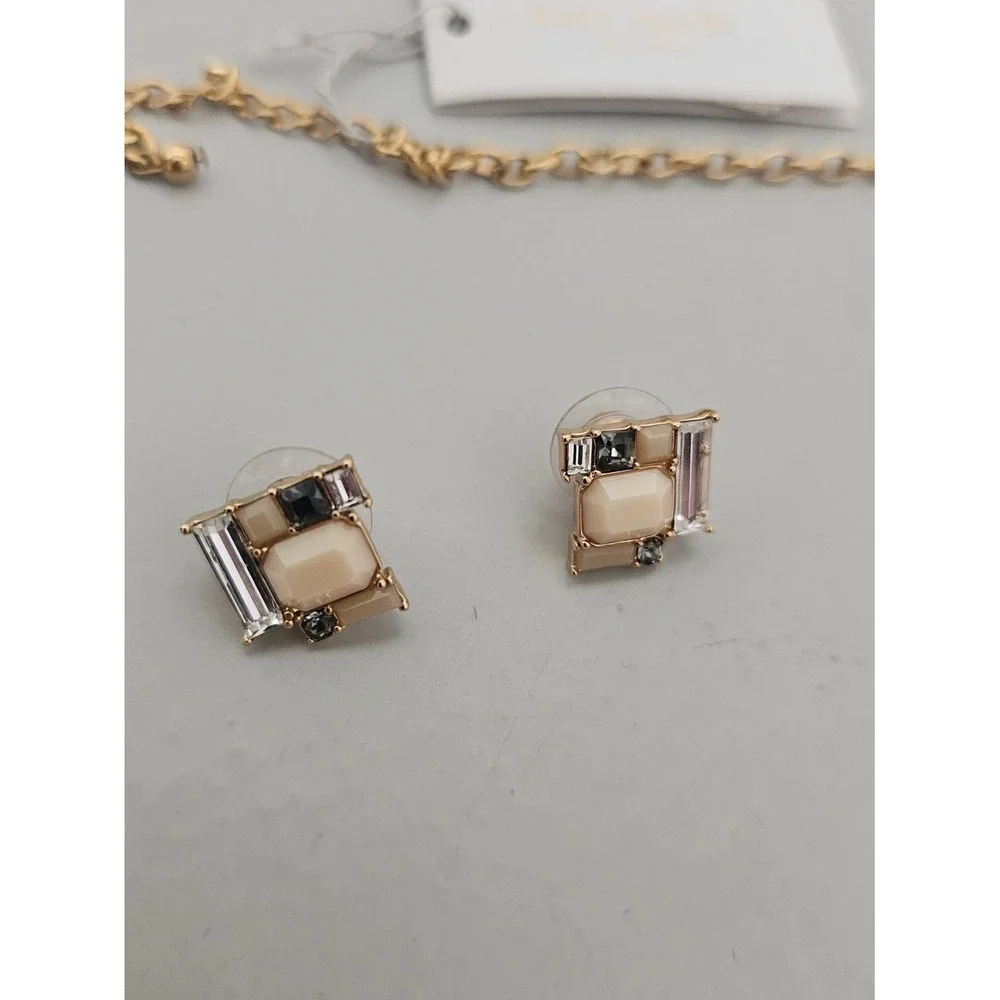 Kate Spade Necklace Earring Set Emerald Cut Blush Neapolitan Bib Statement NEW ~